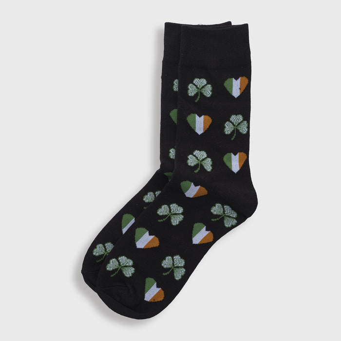 Black Heart Shamrock Socks