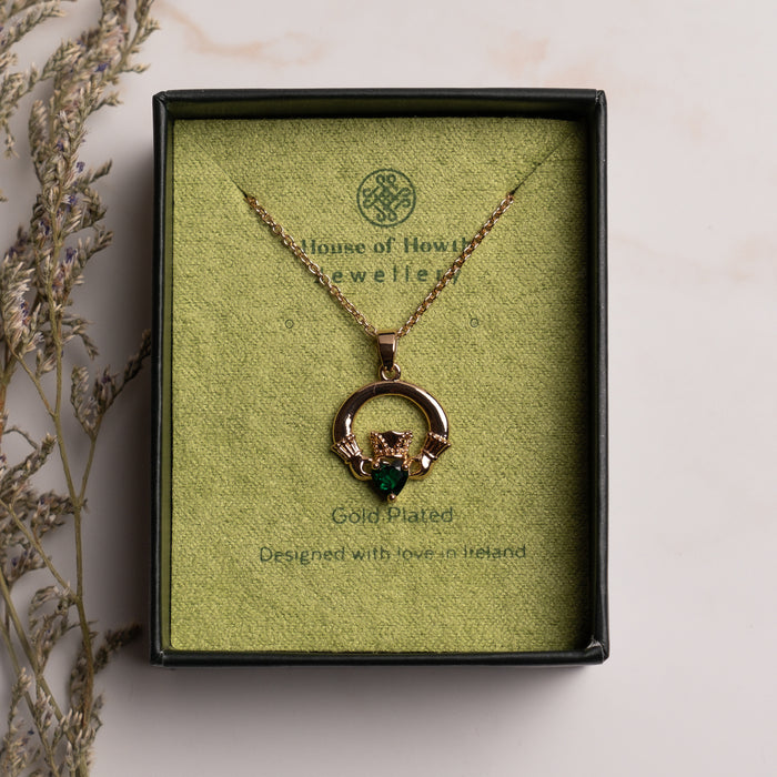 Claddagh Greenstone Gold Plated Pendant - 1851