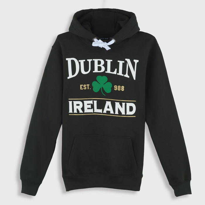 Dublin Ireland Shamrock Hoodie Forest Green