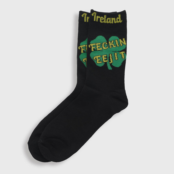 "F***in Eejit" Black Shamrock socks