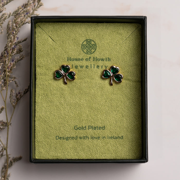 Shamrock with Greenstones Gold Plated Studs - 1886